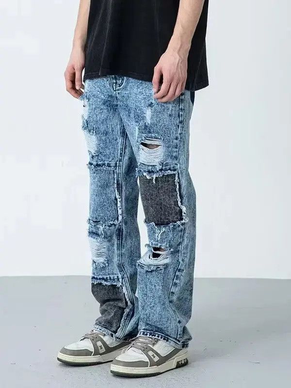 Japanese Brand Retro loose straight leg ripped jeans Size US 30 / EU 46 - 2 Thumbnail