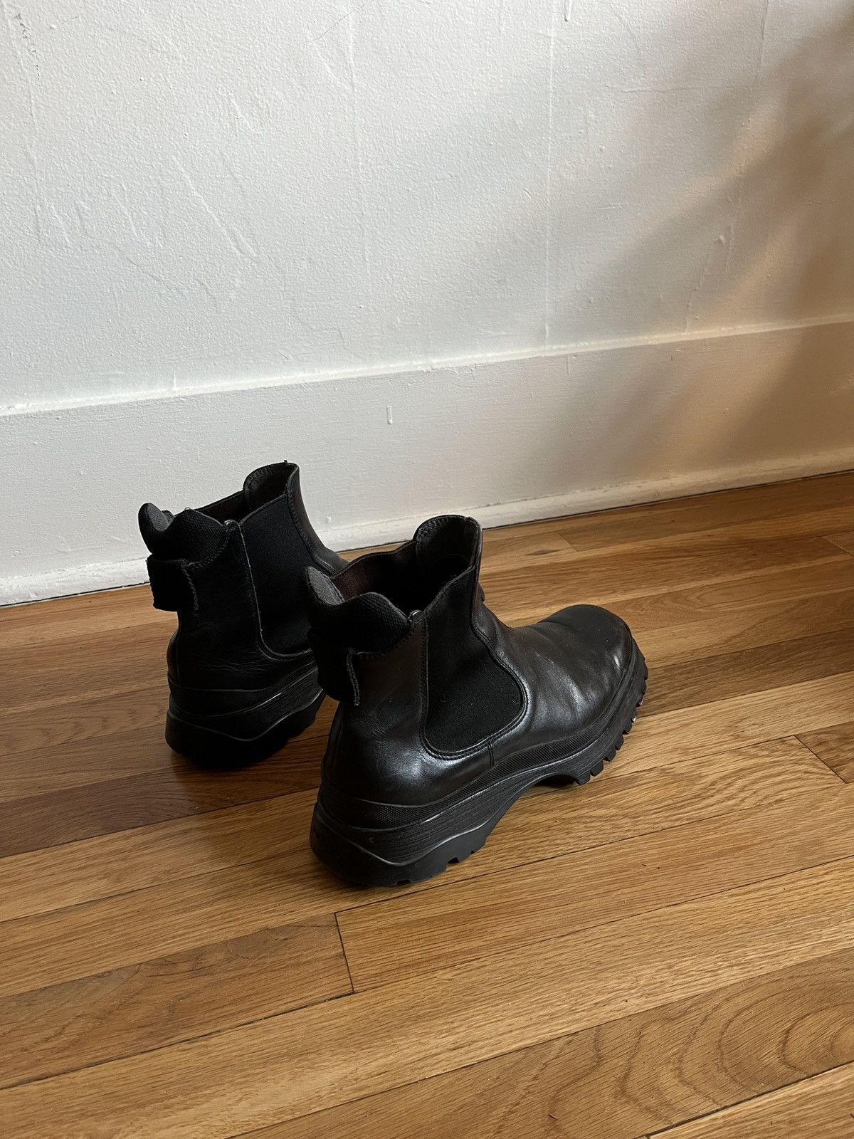 Leather × Prada × Vintage Prada Brixxen High Ankle Boots, Chelsea, Lug Sole, Chunky Size US 11.5 / EU 44-45 - 3 Thumbnail