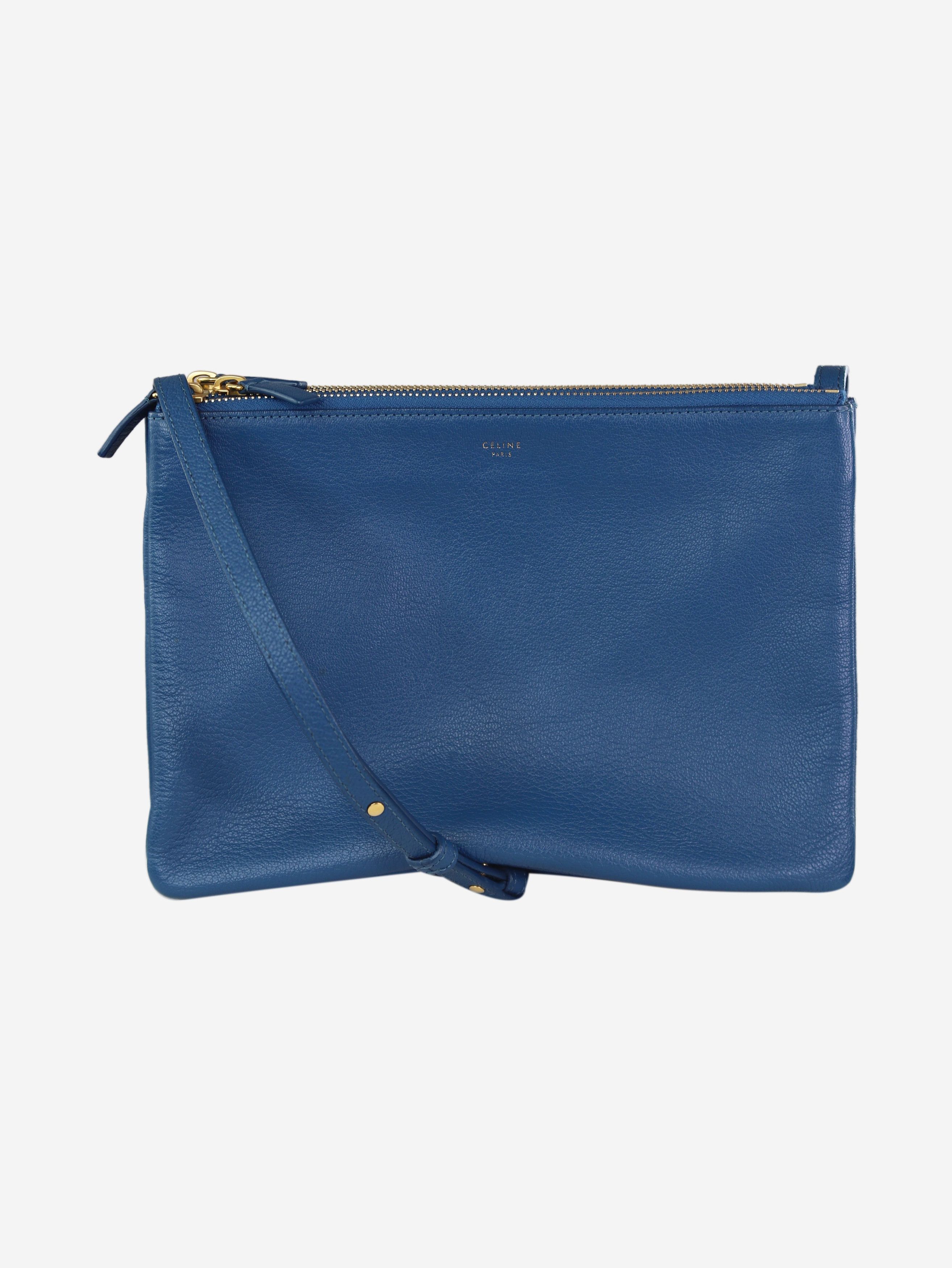 image of Celine Blue Trio Leather Shoulder Bag, Women's