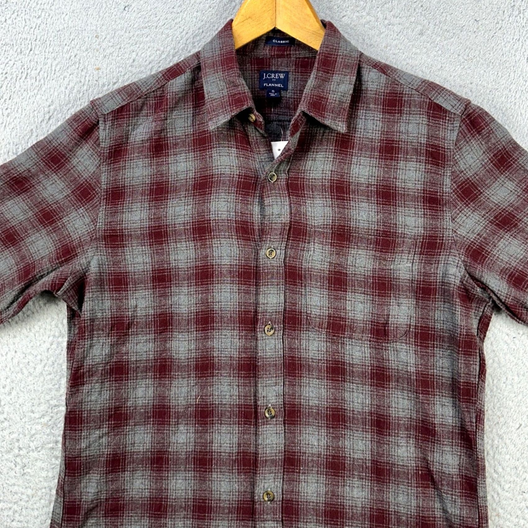 Vintage J Crew Flannel Shirt Button Up Mens Small Maroon Gray Plaid Classic Fit Pocket Size US S / EU 44-46 / 1 - 7 Thumbnail