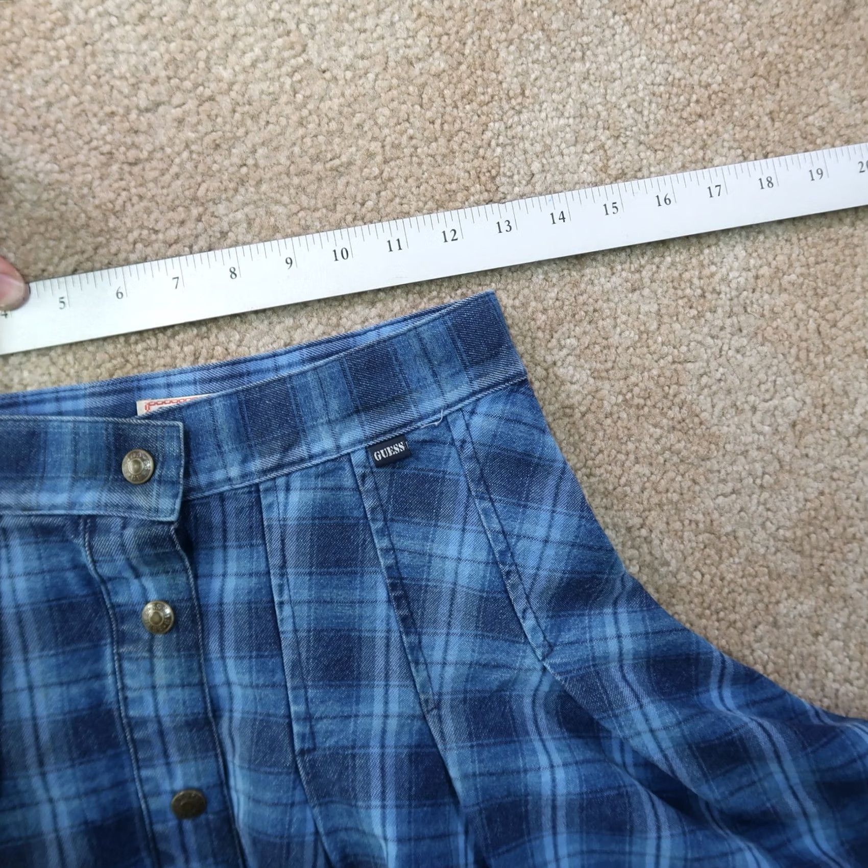Guess VINTAGE GUESS Skirt Plaid Pleated High Rise 27 Cotton Denim Blue Womens Short 90s Y2K Preppy Punk Gothic Grunge Hipster Rock Pockets Size 27" / US 4 / IT 40 - 7 Thumbnail