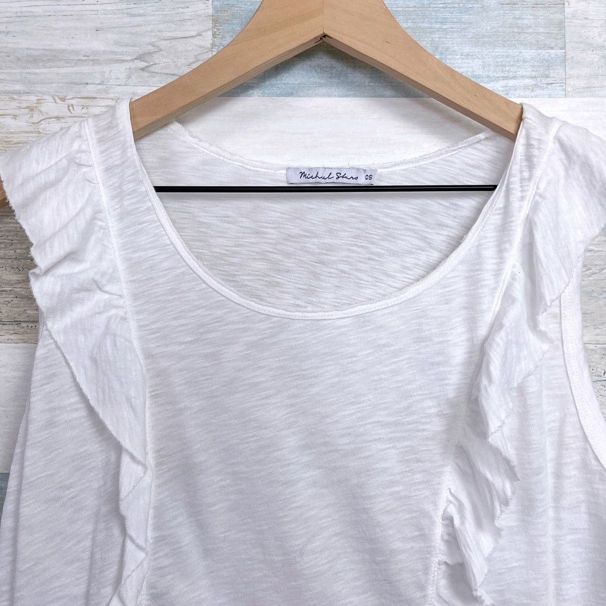 Michael Stars Michael Stars Ruffle Tank Top White Cotton Slub Womens OS Size ONE SIZE - 2 Thumbnail