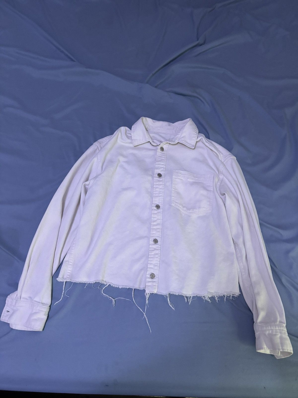 Other Distressed Cropped White Denim Jacket Size US S / EU 44-46 / 1 - 1 Thumbnail