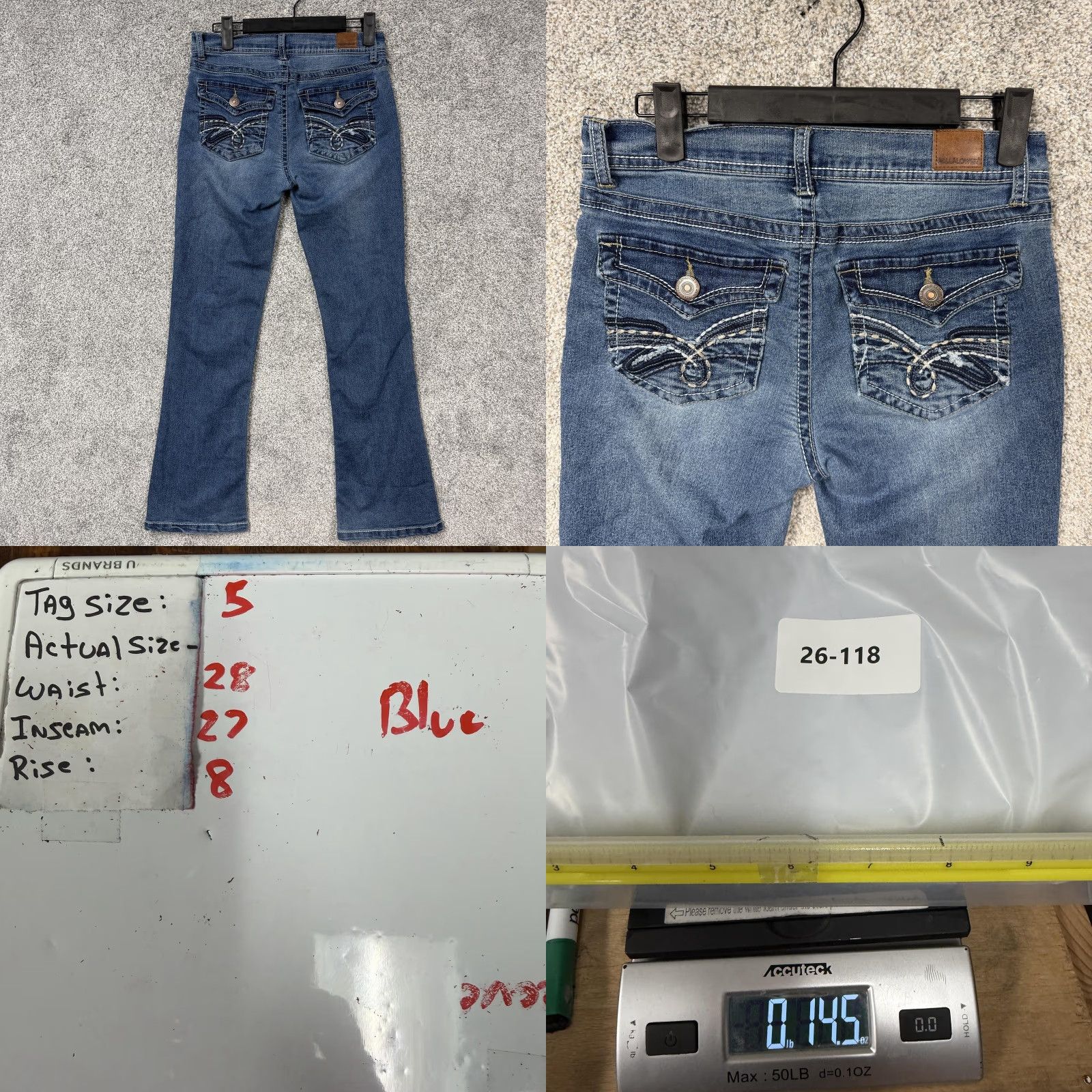 Vintage WallFlower Jeans Juniors 5 Short Blue Bootcut Stretch Embroidered Pockets Jeans Small Blue Back Pocket Embroidered Size 27" / US 4 / IT 40 - 9 Thumbnail