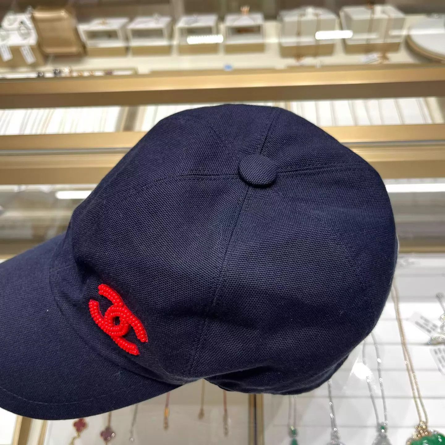 Chanel CHANEL Beaded CC Logo Navy & Red Baseball Cap Size ONE SIZE - 5 Thumbnail