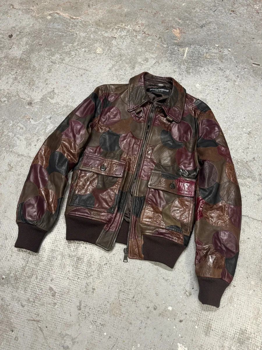 Dolce & Gabbana AW2008 Dolce & Gabbana Patchwork Circle Burgundy Leather Jacket Size US S / EU 44-46 / 1 - 11 Thumbnail