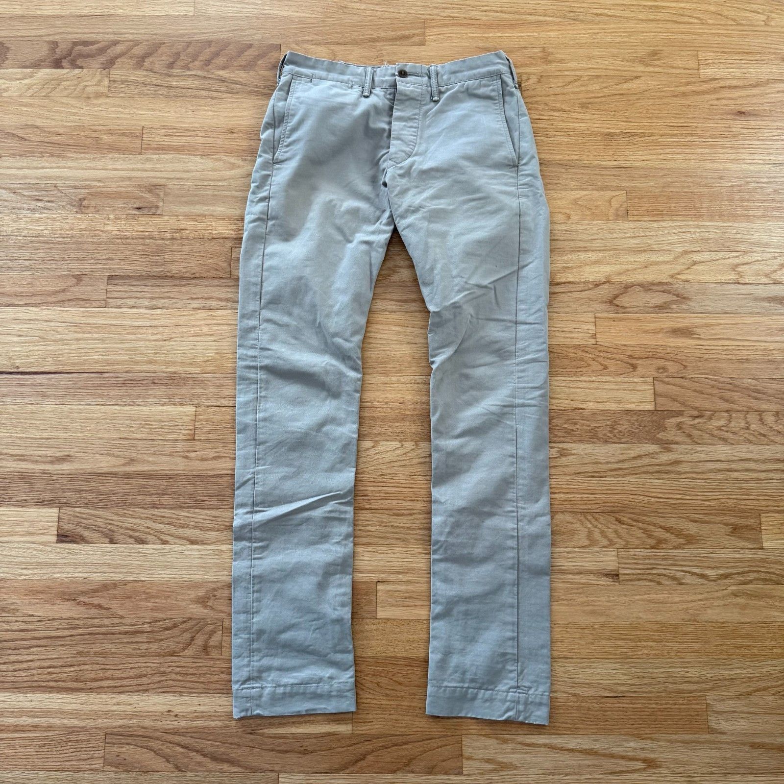 Double RL RRL Slim Fit Officer Chinos in Khaki