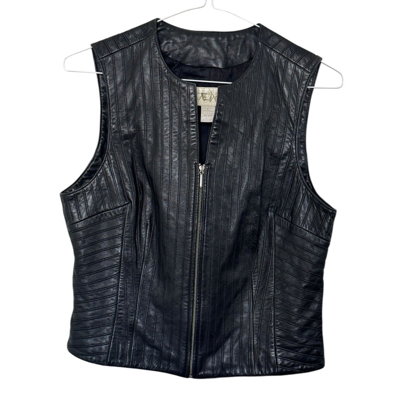 Other Vintage 90s CACHÉ Black 100% Leather Moto-Core Biker Vest S Size S / US 4 / IT 40 - 2 Thumbnail