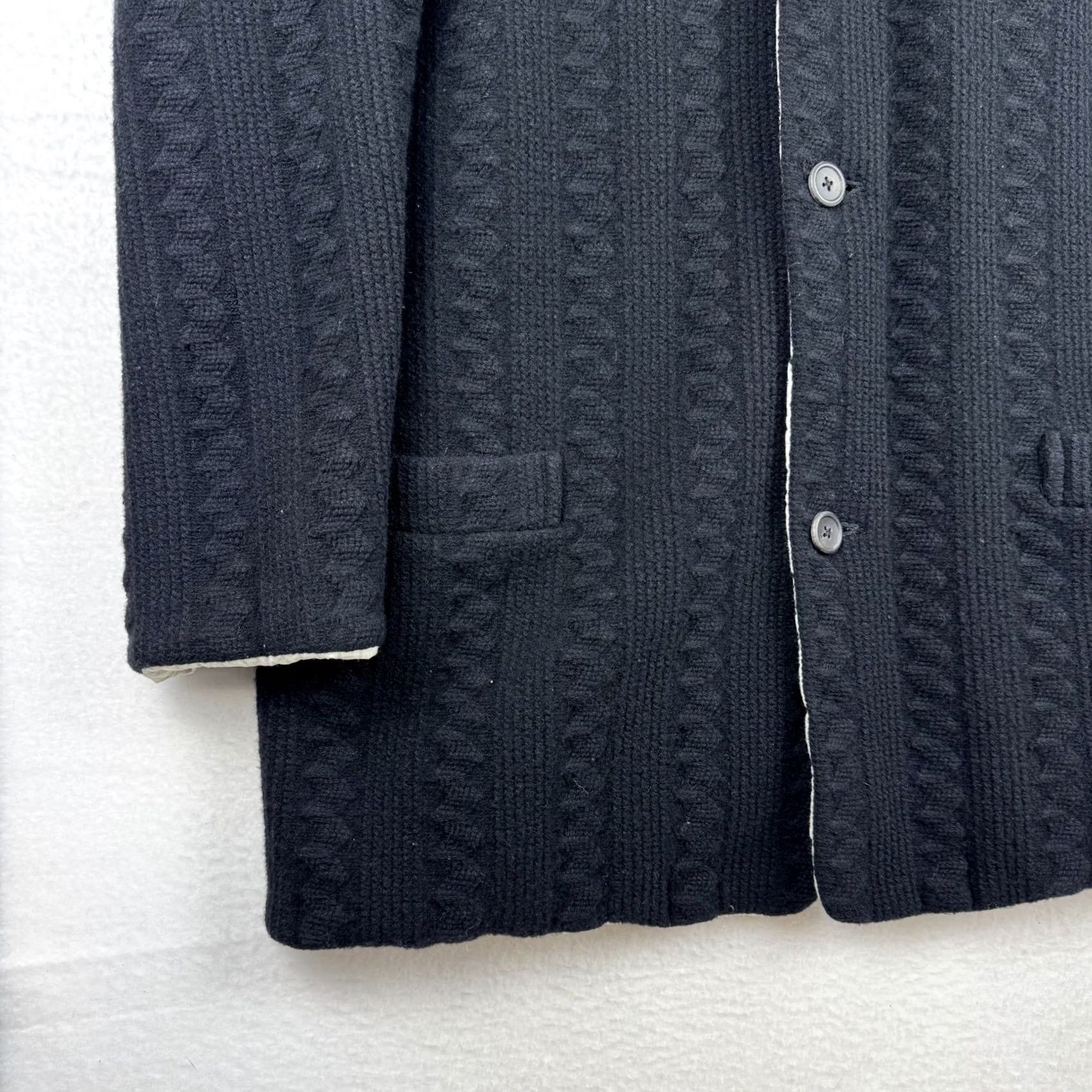 Yohji Yamamoto Yohji Yamamoto Pour Homme Coat Wool Cable Knit Collarless Long Overcoat Black M Regular Men Series Japan Size US M / EU 48-50 / 2 - 2 Thumbnail
