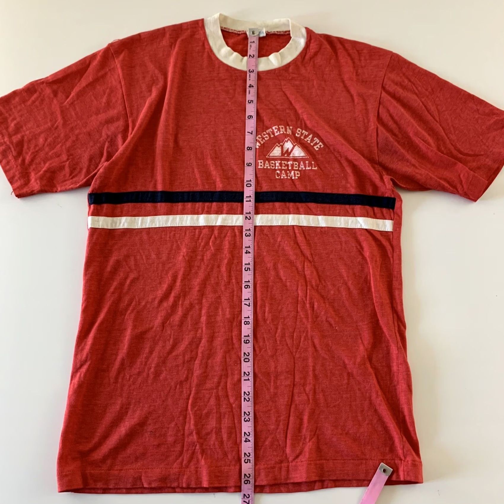 Champion VINTAGE Champion Mens Short Sleeve T-Shirt Western State Red Large 70s Ringer Shirt Size US L / EU 52-54 / 3 - 6 Thumbnail