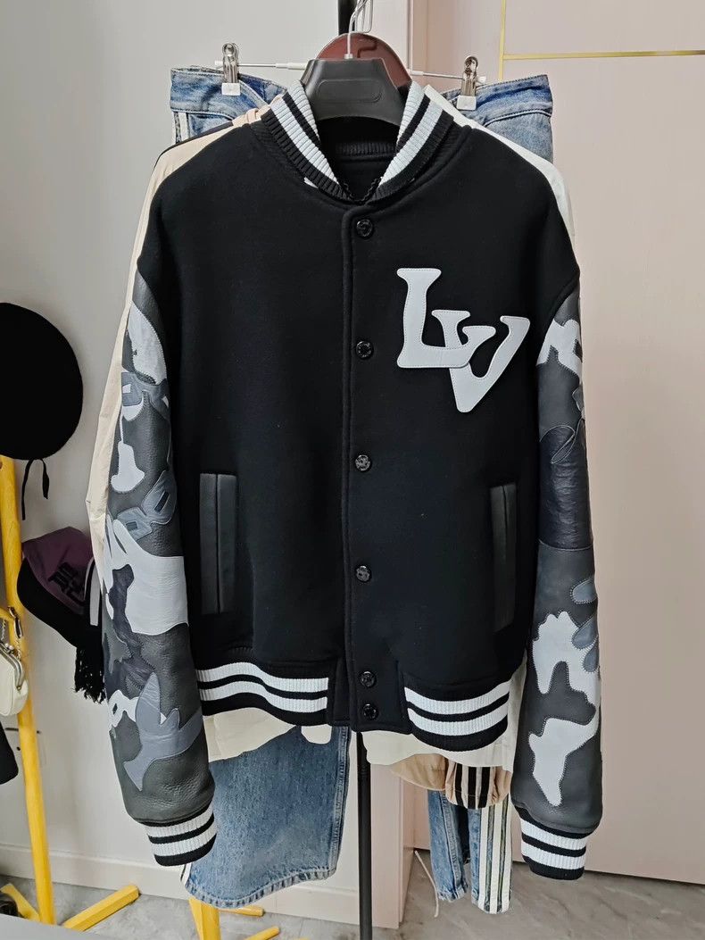 Louis Vuitton Patchwork Leather Logo Baseball Jacket