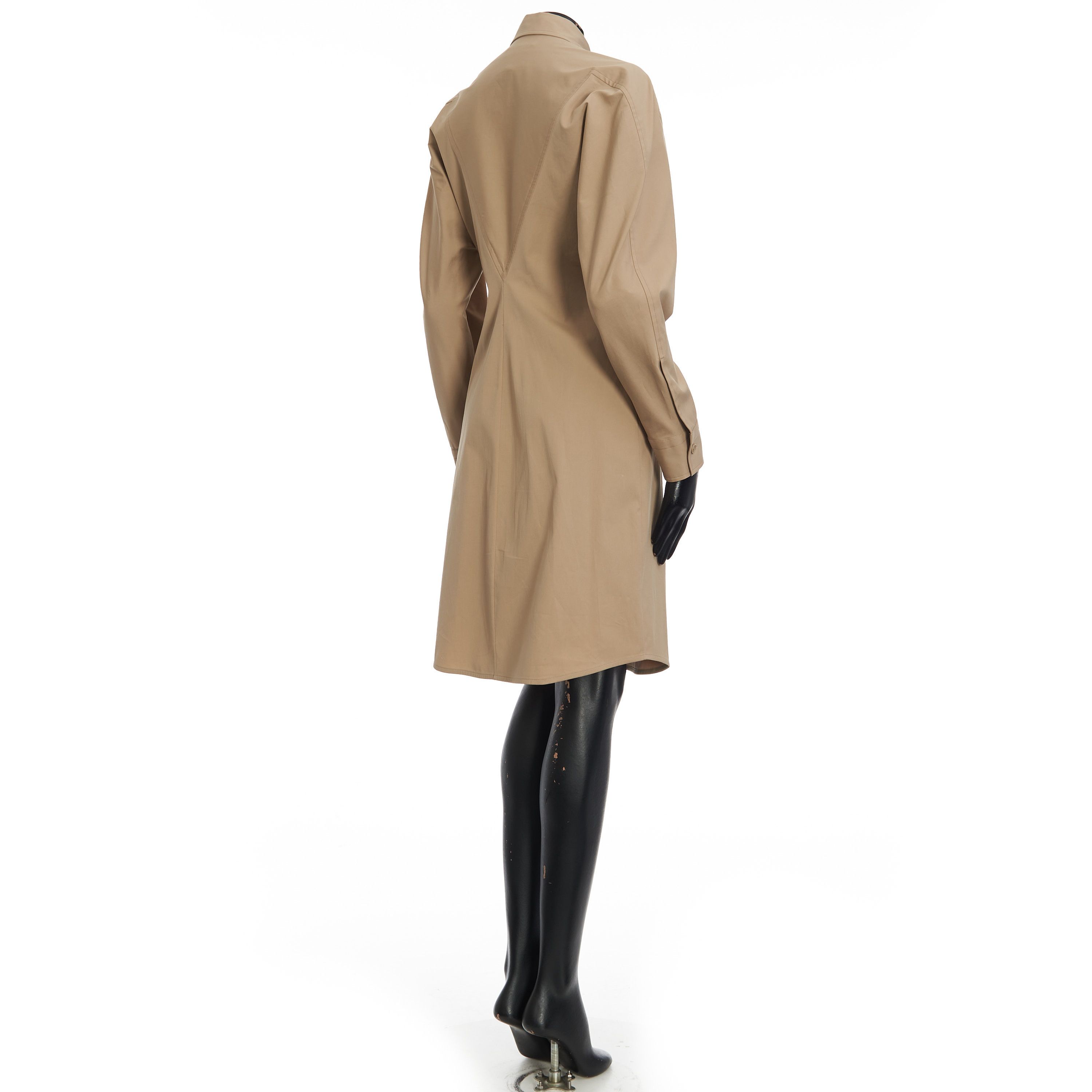 Bottega Veneta Long Sleeve Compact Stretch Poplin Dress In Khaki Size S / US 4 / IT 40 - 6 Thumbnail