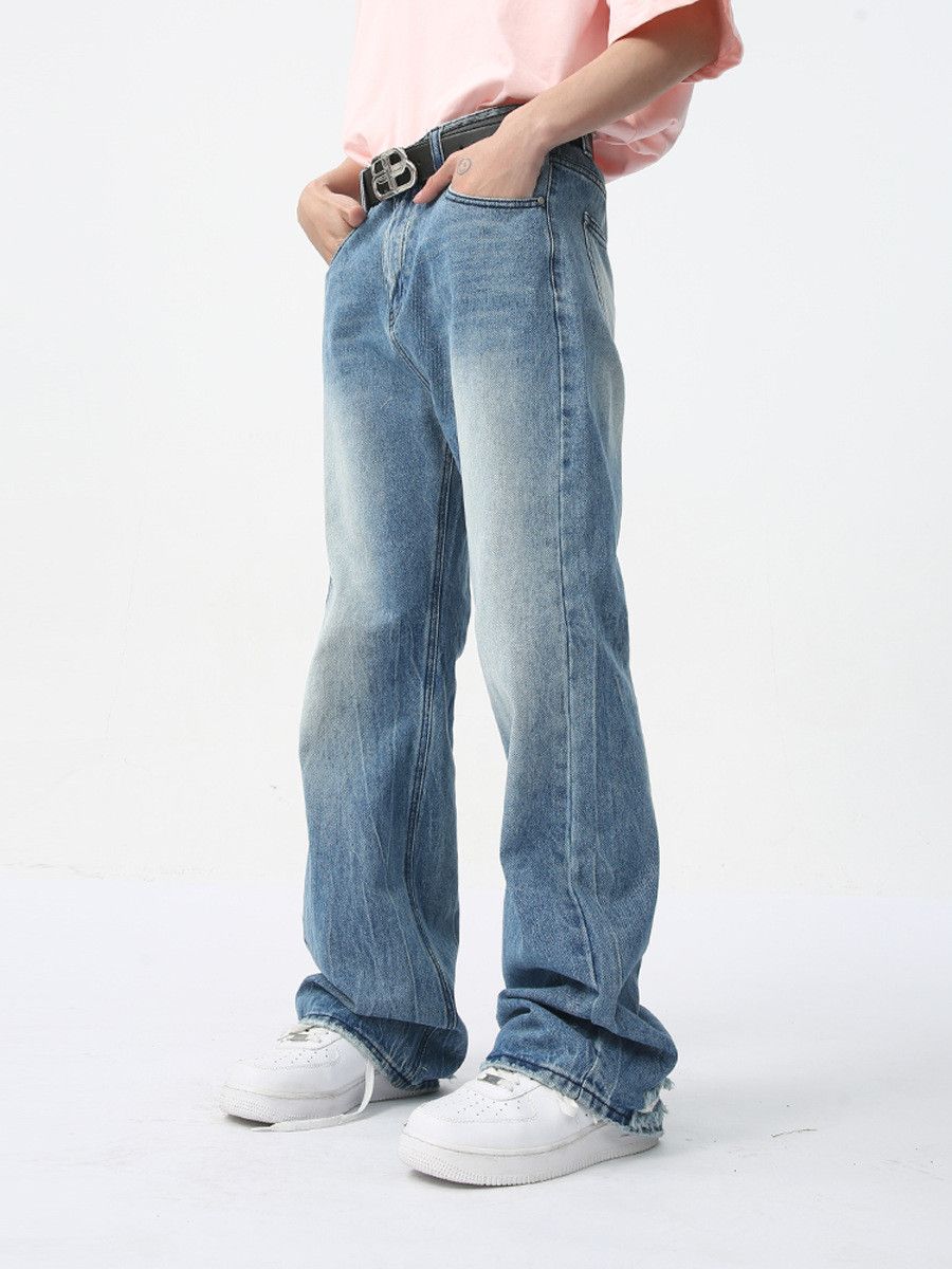 Japanese Brand Men's clean fit straight leg washed loose jeans Size US 32 / EU 48 - 4 Thumbnail