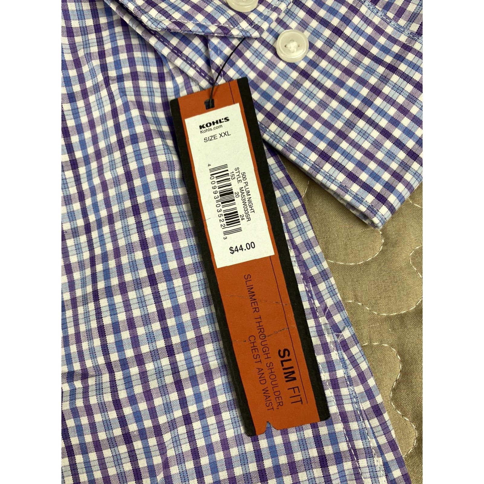 Apt. 9 APT 9 Mens Button-Down Dress Shirt Slim Fit 2XL XXL Blue Purple Checkered Shirt Mens, 2XL, Blue Purple Checkered Size 48R - 3 Thumbnail