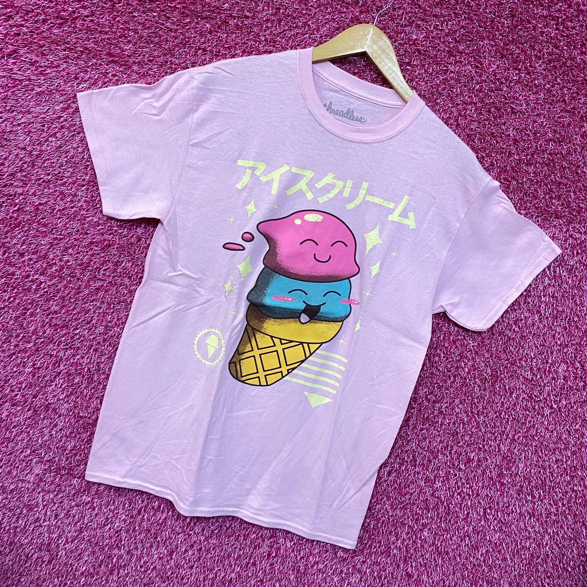 Threadless Kawaii ice cream pink Tshirt size medium Size US M / EU 48-50 / 2 - 3 Thumbnail