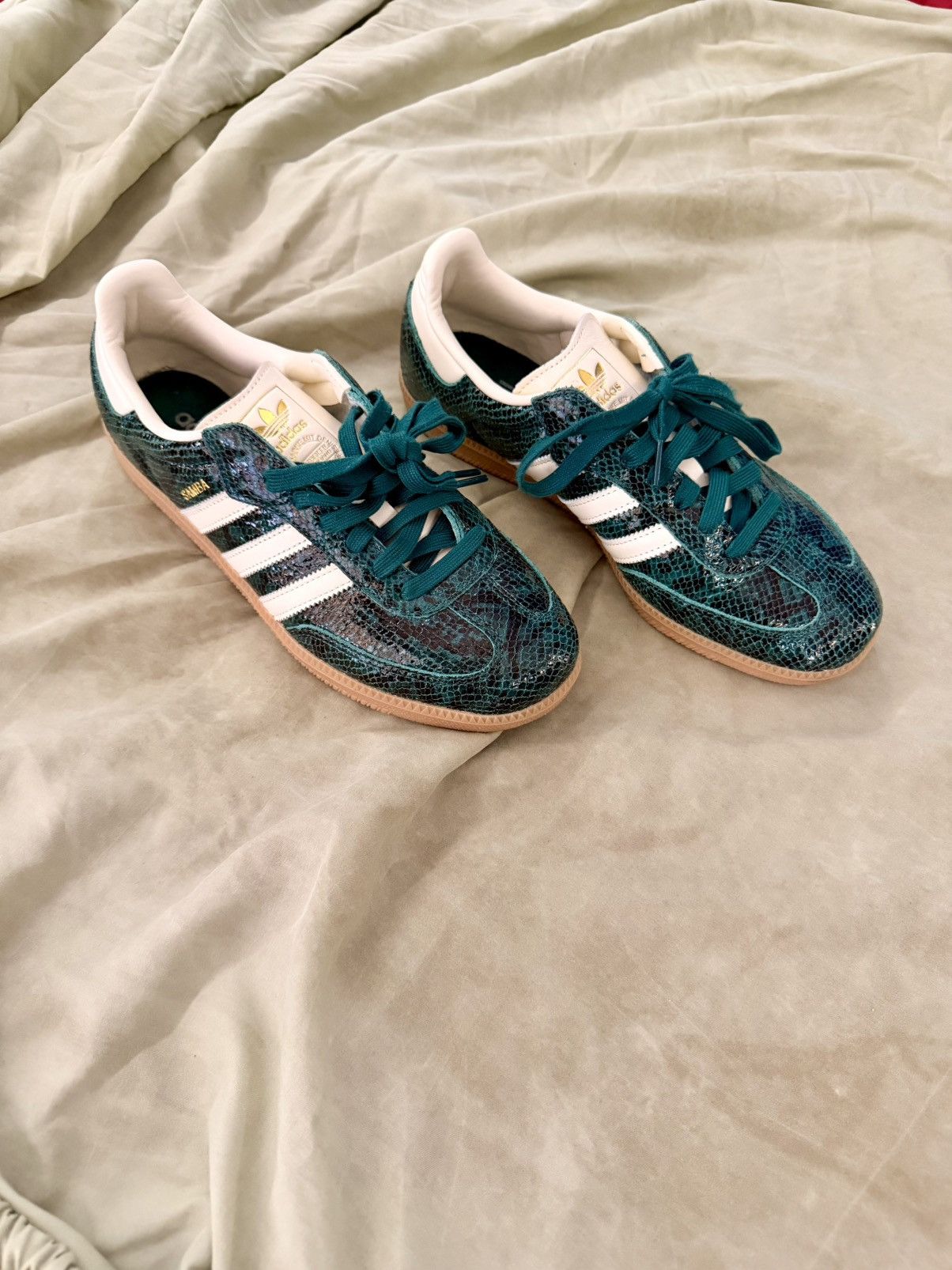 Adidas Adidas “UNISEX” Green Embossed Snakeskin Leather Sneakers Size US 10 / IT 40 - 4 Thumbnail