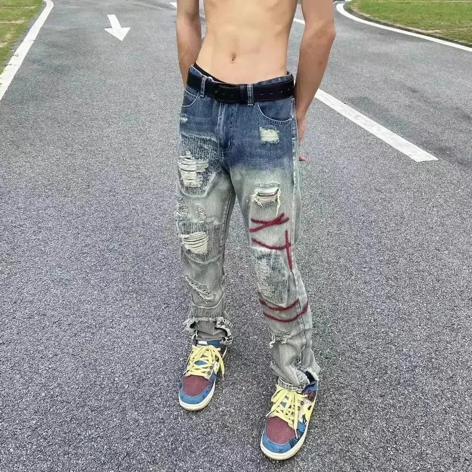 Japanese Brand Retro washed distressed jeans Size US 30 / EU 46 - 1 Thumbnail
