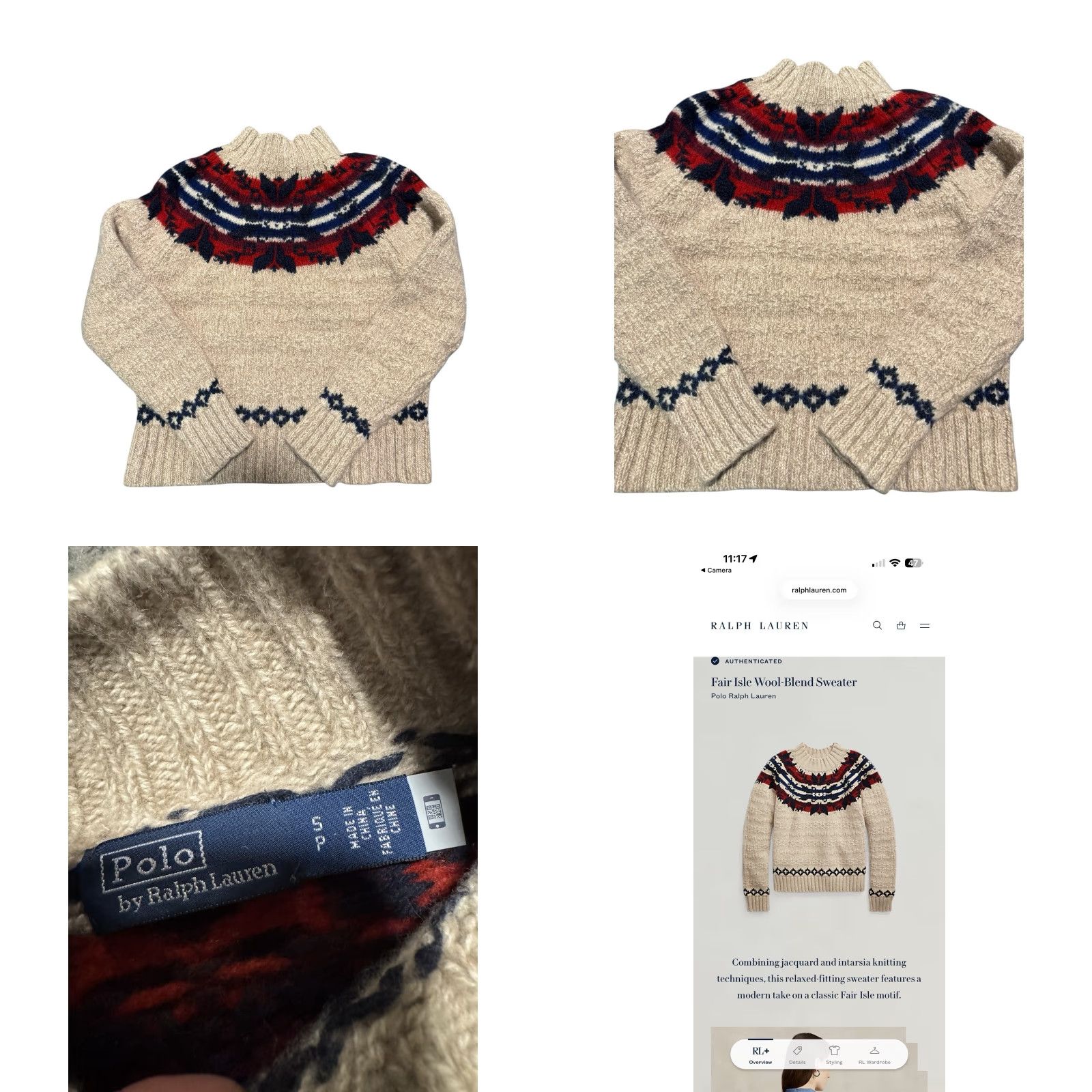 Polo Ralph Lauren Polo Ralph Lauren Nordic Sweater Women's XS/S Cropped Petite Wool Cotton Linen Mock Neck Long Sleeve Fair Isle Cable-Knit Size XS / US 0-2 / IT 36-38 - 9 Thumbnail