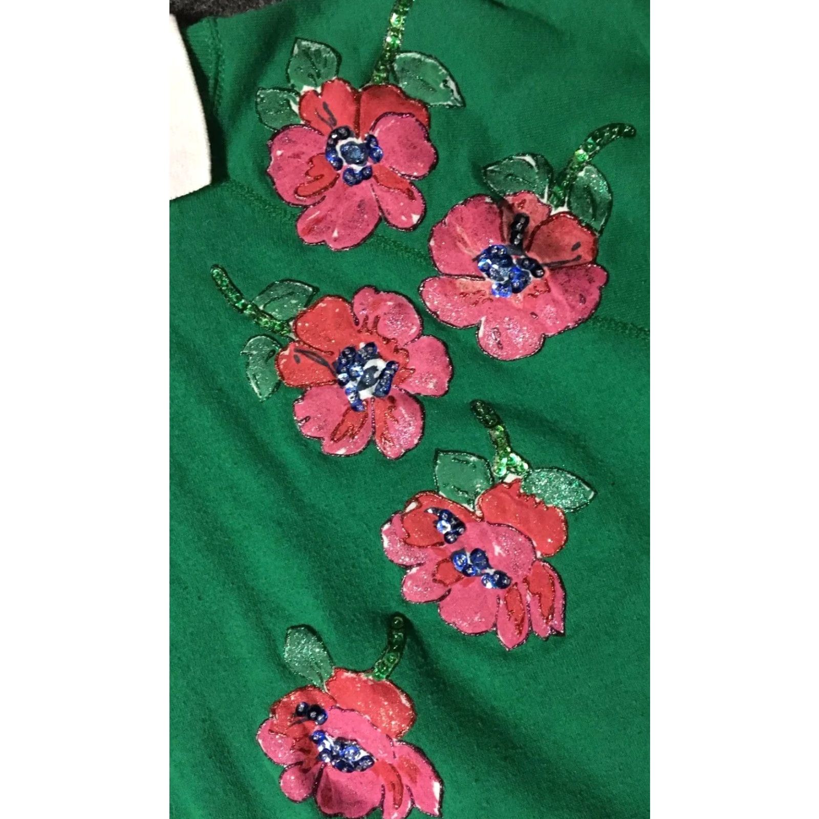 Hanes VINTAGE 80s Flower Collared Sweatshirt Mens M USA Hanes Green Patterned Raglan Striped Long Sleeve College Grunge 90s Love Size US M / EU 48-50 / 2 - 2 Thumbnail
