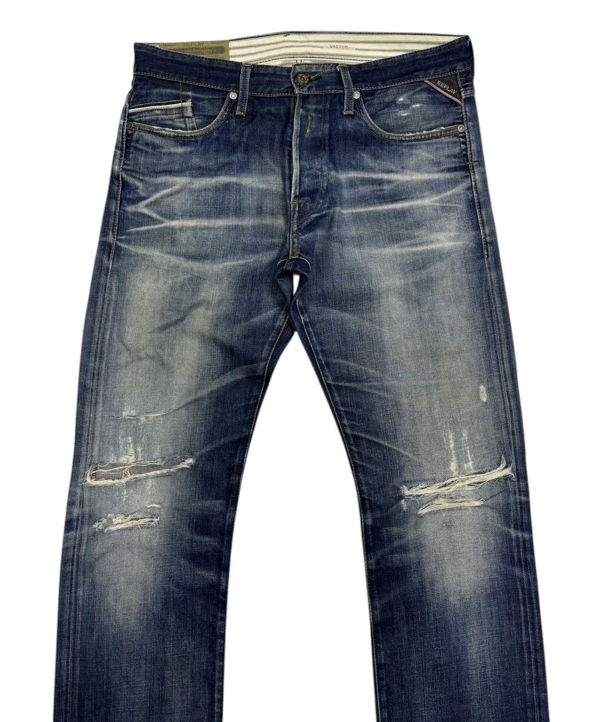 If Six Was Nine Vintage Distressed Denim Replay Selvedge Ripped Jeans Size US 35 - 6 Thumbnail