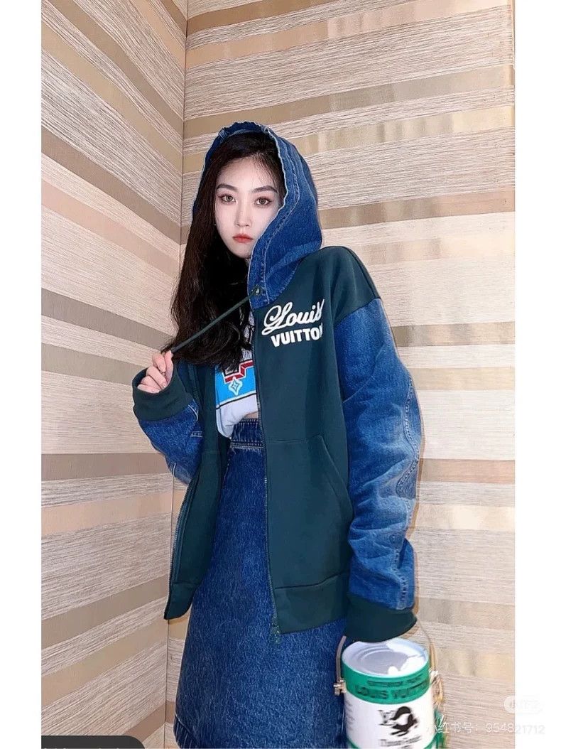 Louis Vuitton LOUIS VUITTON Green patchwork denim monogrammed logo hooded Size US M / EU 48-50 / 2 - 9 Thumbnail