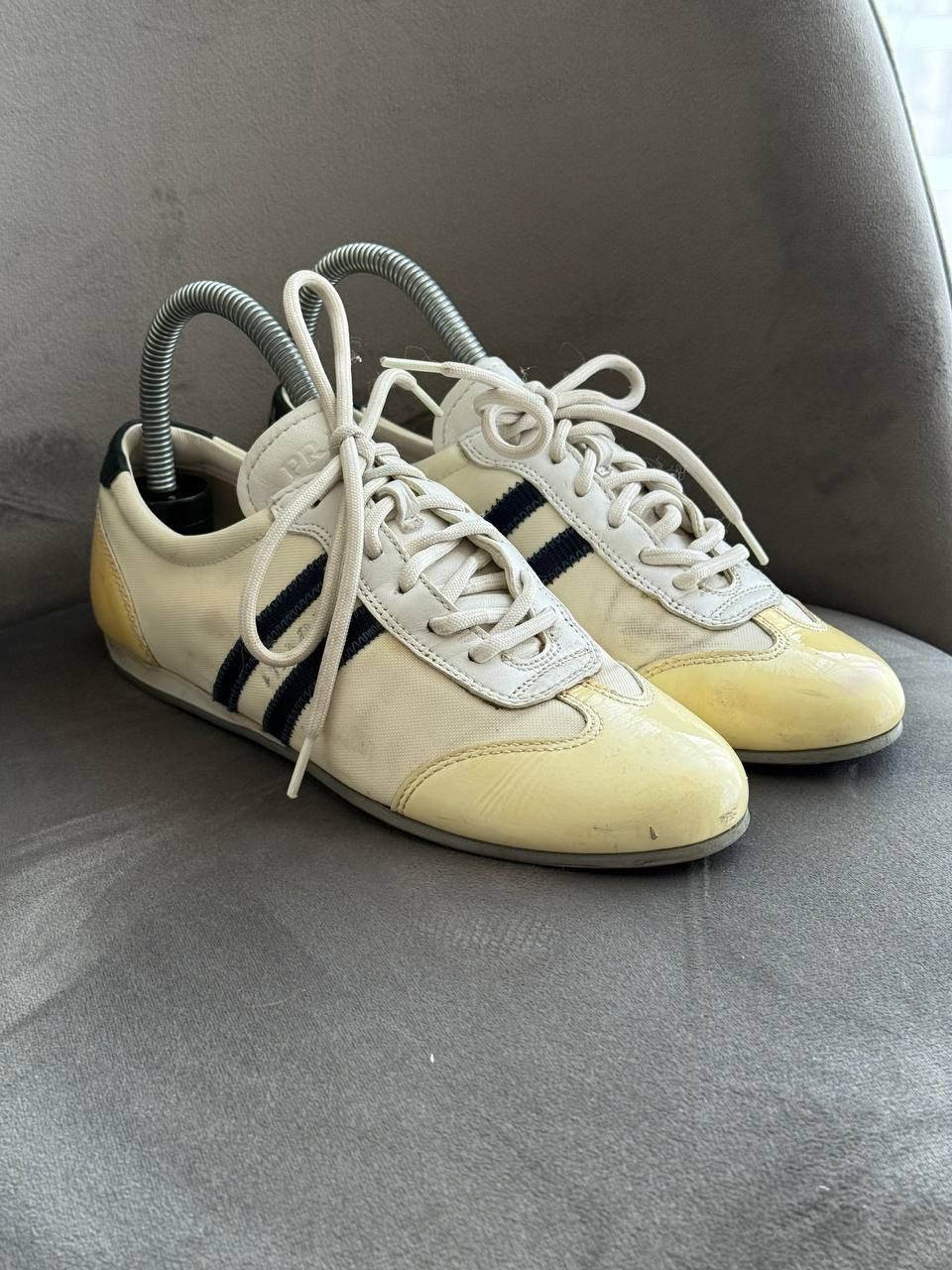Prada Vintage Cream with Blue Stripe Womens Sneakers Sz 6