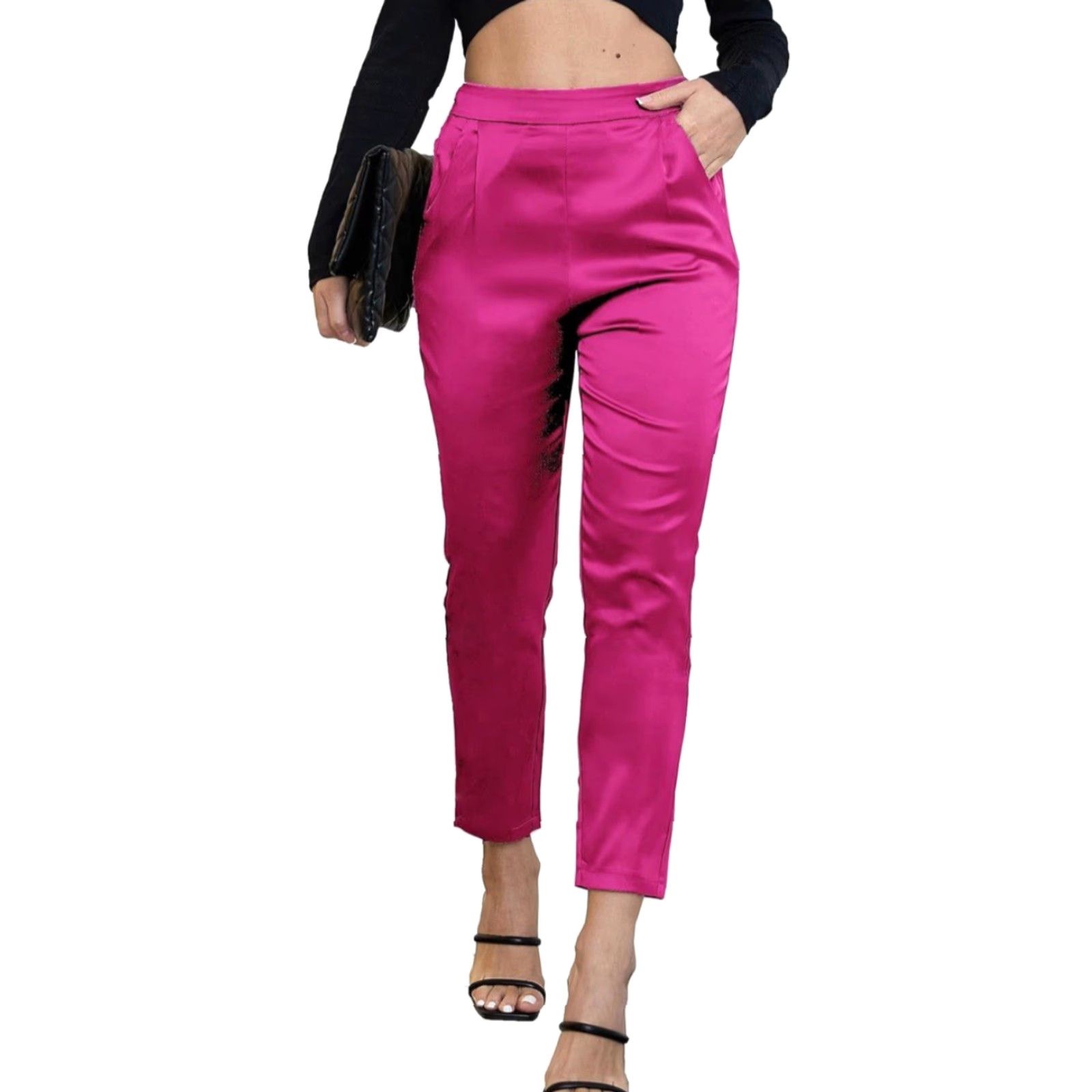 Pinko NWT Women’s Silky Satin Dressy Casual Elastic Waist Pants - Pink - 2XL - Unbranded - Polyester Spandex - Satin - Solid - Pull On - Size 2XL - Women Size 40" / US 18 - 3 Thumbnail