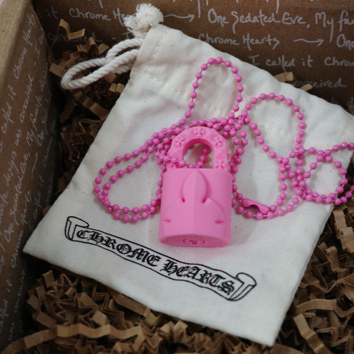 image of Chrome Hearts Padlock Silicone Necklace in Pink, Men's