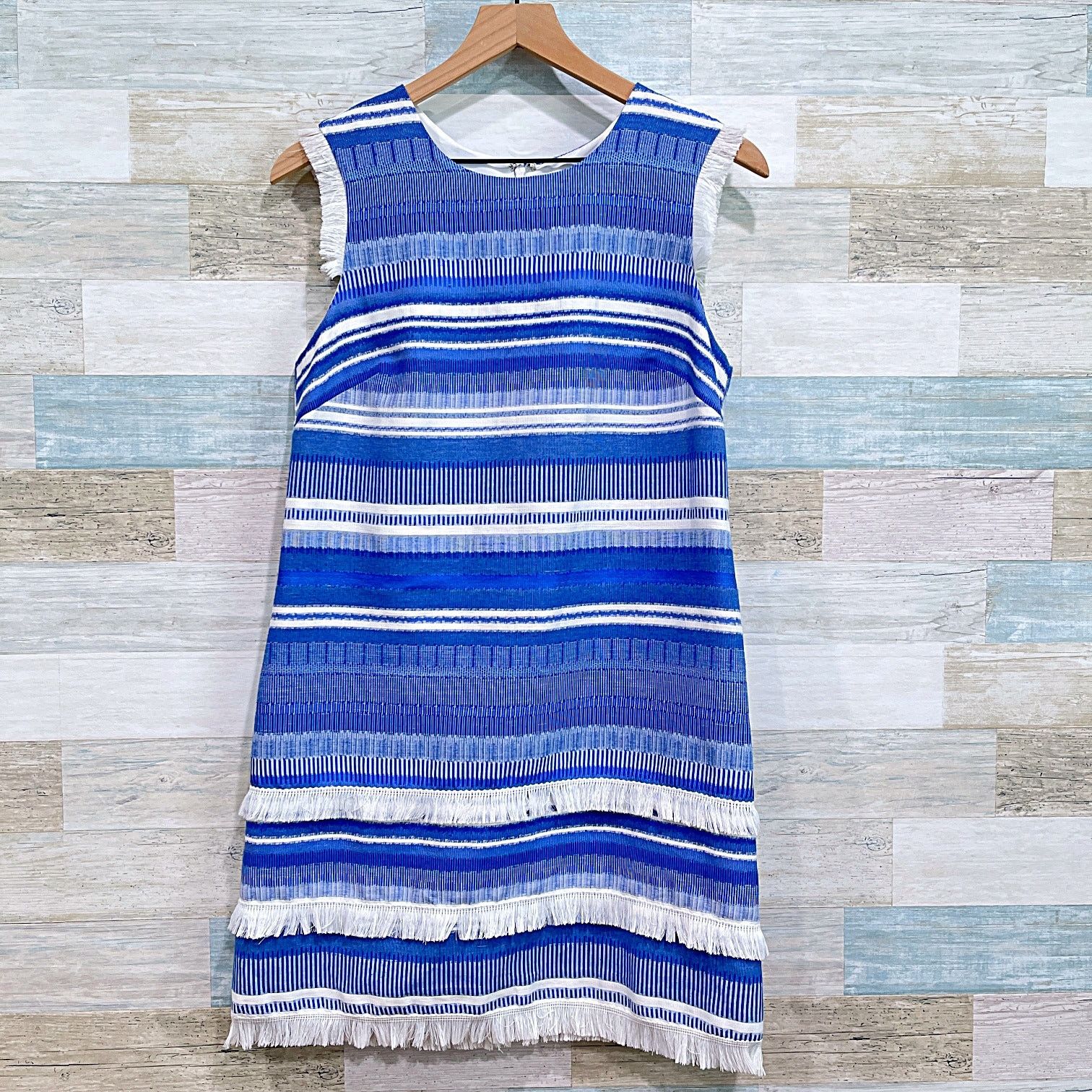 Hutch Hutch Design Textured Fringe Striped Sheath Dress Blue S Size S / US 4 / IT 40 - 1 Thumbnail