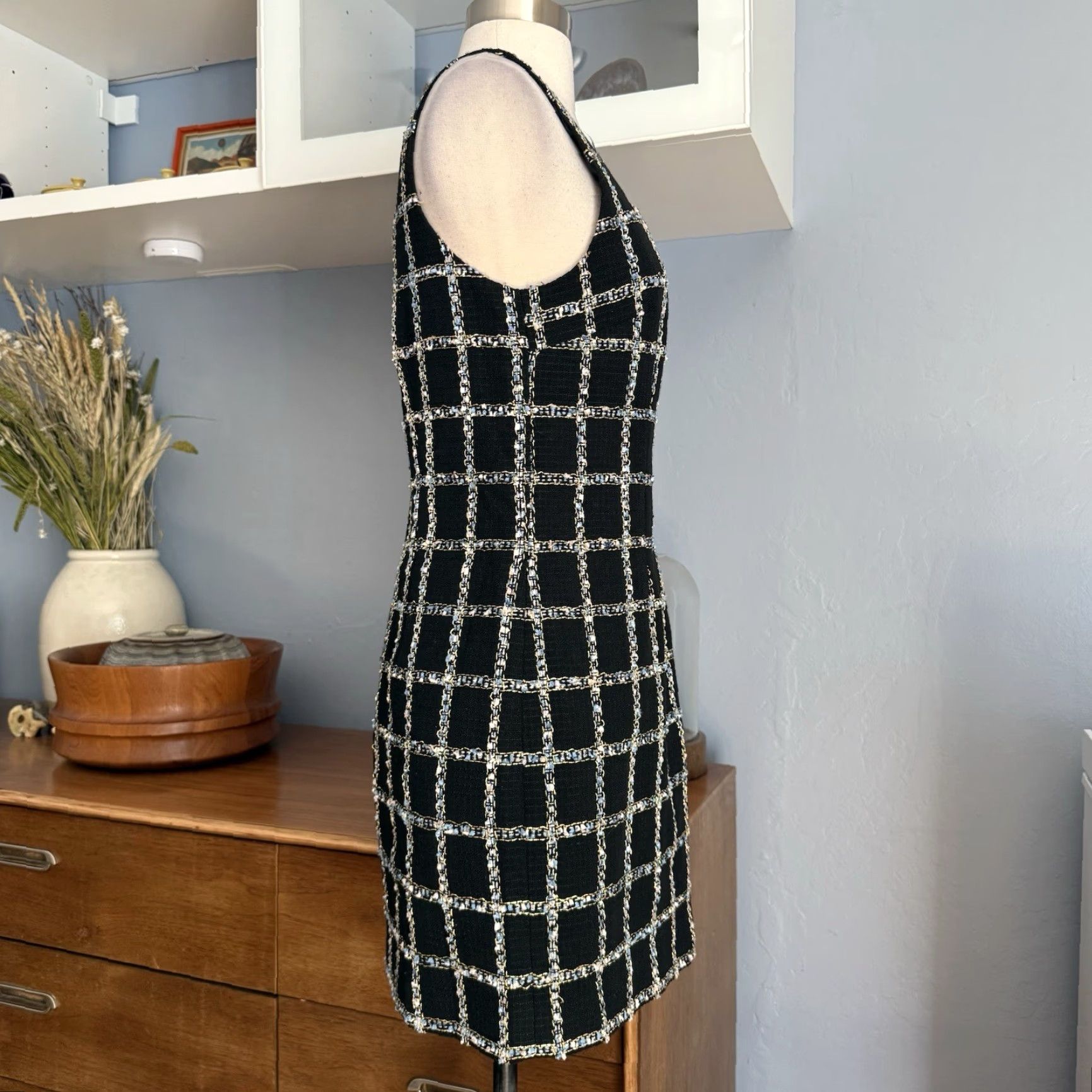 Jason Wu Jason Wu Dress Mini Sheath Black Tweed Plaid Stitching Lurex Gold Zip Square Neck Sleeveless Size S Womens Size S / US 4 / IT 40 - 5 Thumbnail