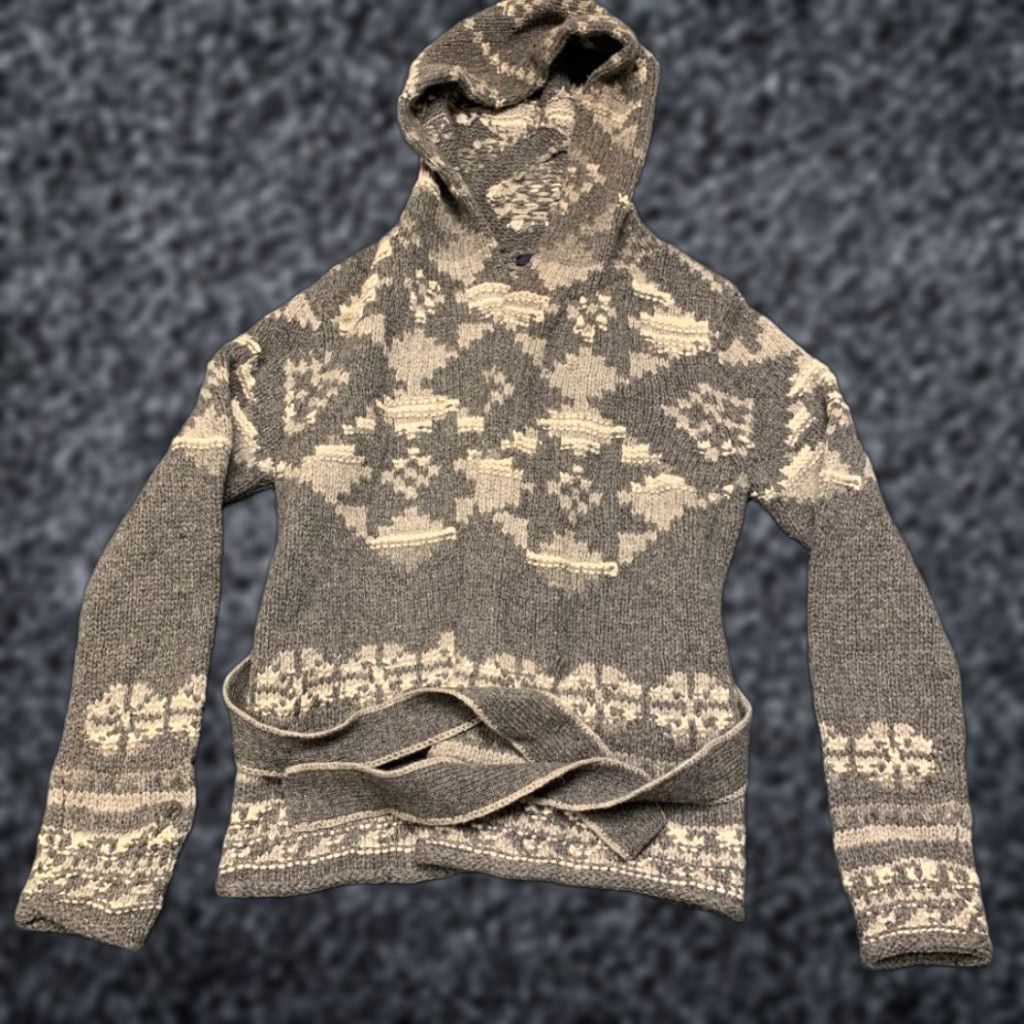 Gap Gap Sweater Womens S Gray Aztec Print Wool Tie Waist Open Front Hooded Size S / US 4 / IT 40 - 1 Thumbnail