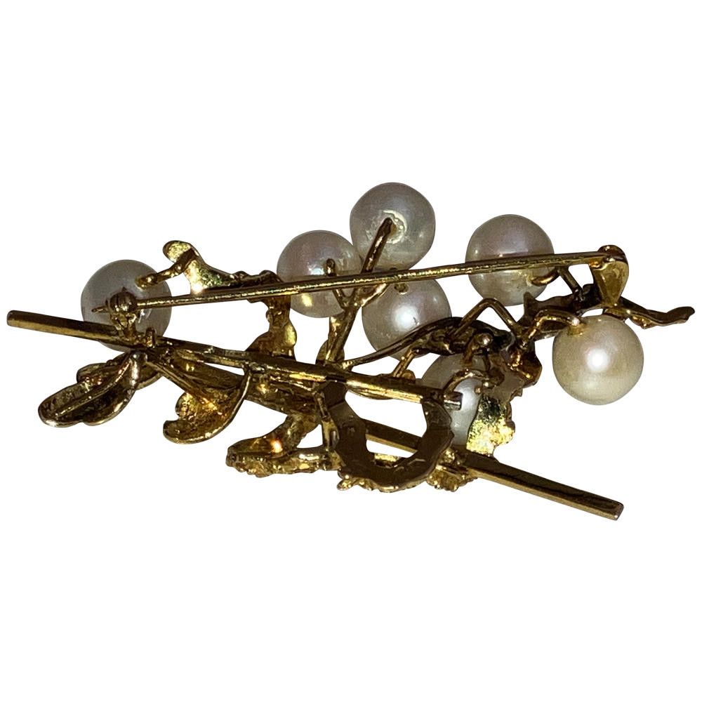Designer 14 Kt Gold Cultured Pearl Retro Brooch Size ONE SIZE - 1 Thumbnail