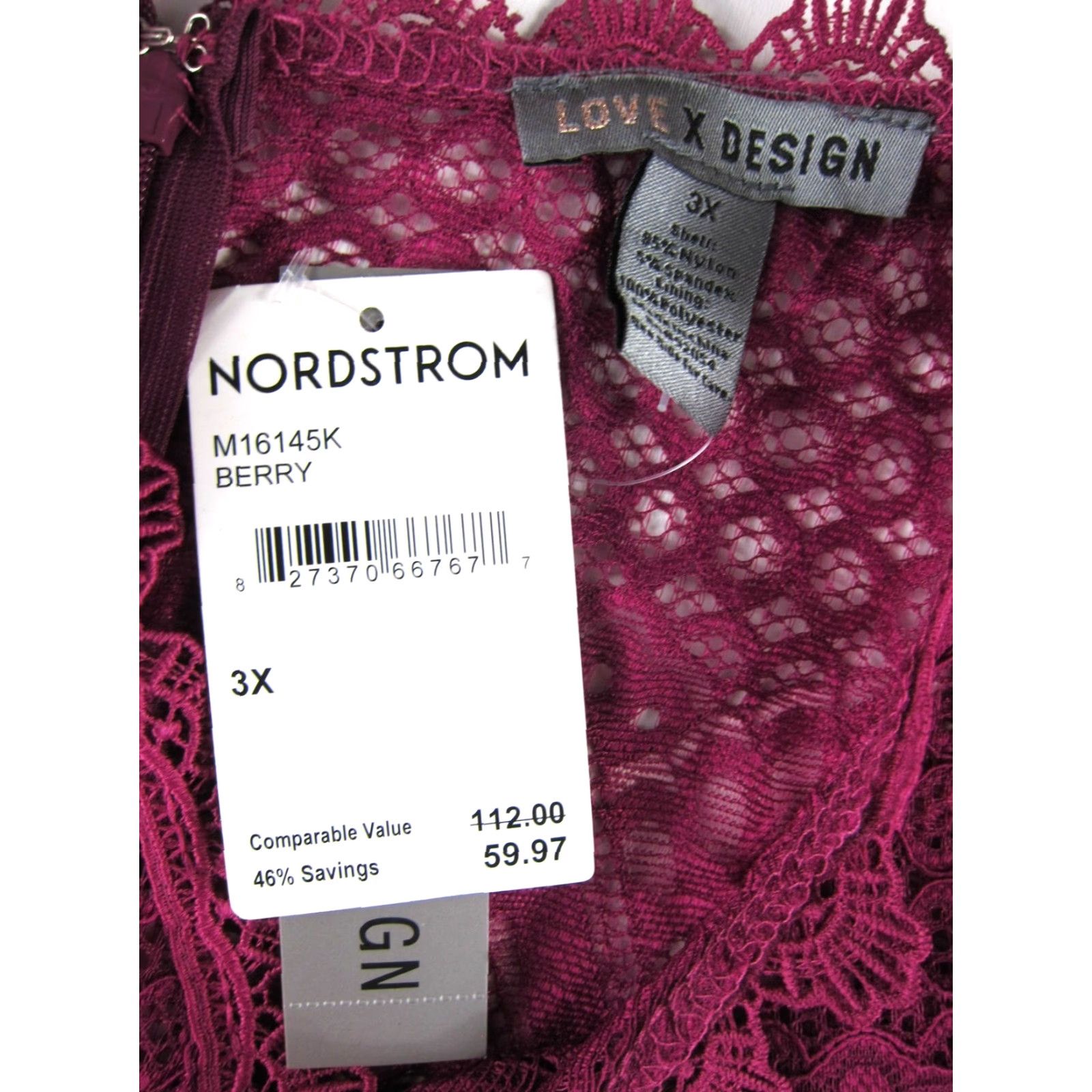 Nordstrom LOVE X DESIGN Dress Nordstrom Berry Pink Lace Short Sleeve Sheath 3X NWT Size 40" / US 18 - 3 Thumbnail