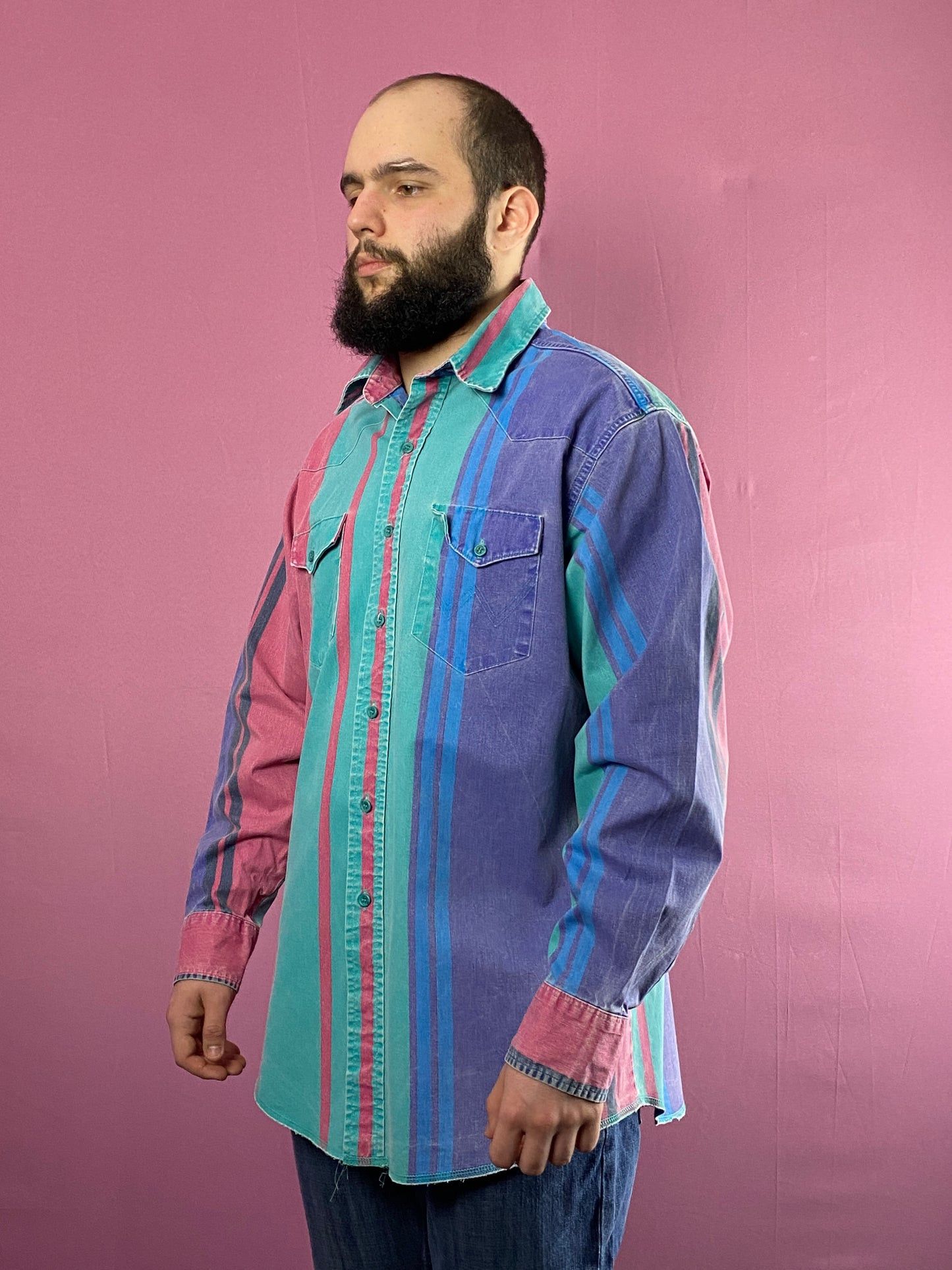 Vintage × Wrangler Wrangler Vintage Men's Western Brushpopper Striped Shirt Size US XL / EU 56 / 4 - 1 Thumbnail