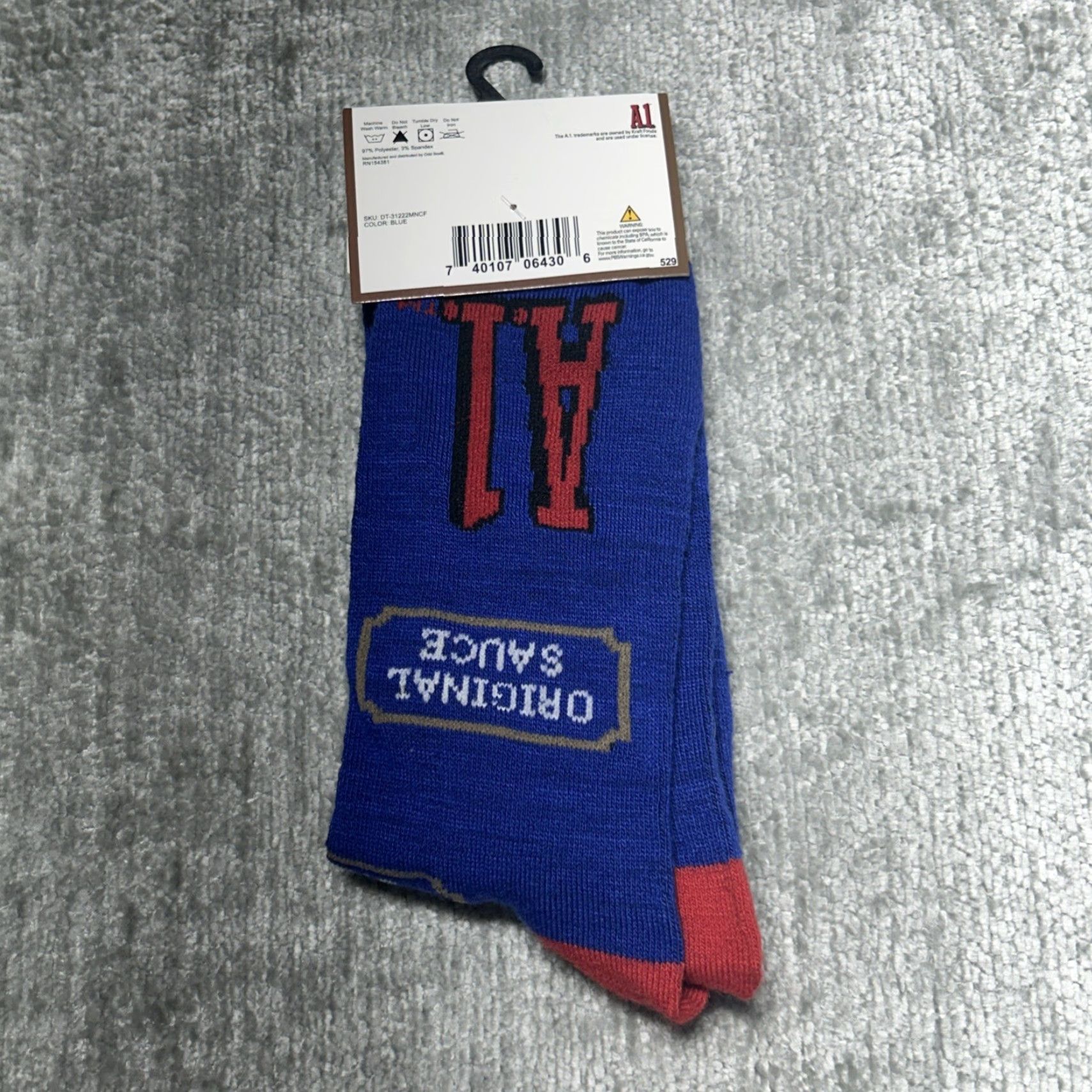 Vintage A1 STEAK SAUCE Mens Crew Socks 1 Pair Size 6-12 Blue New Size ONE SIZE - 2 Thumbnail
