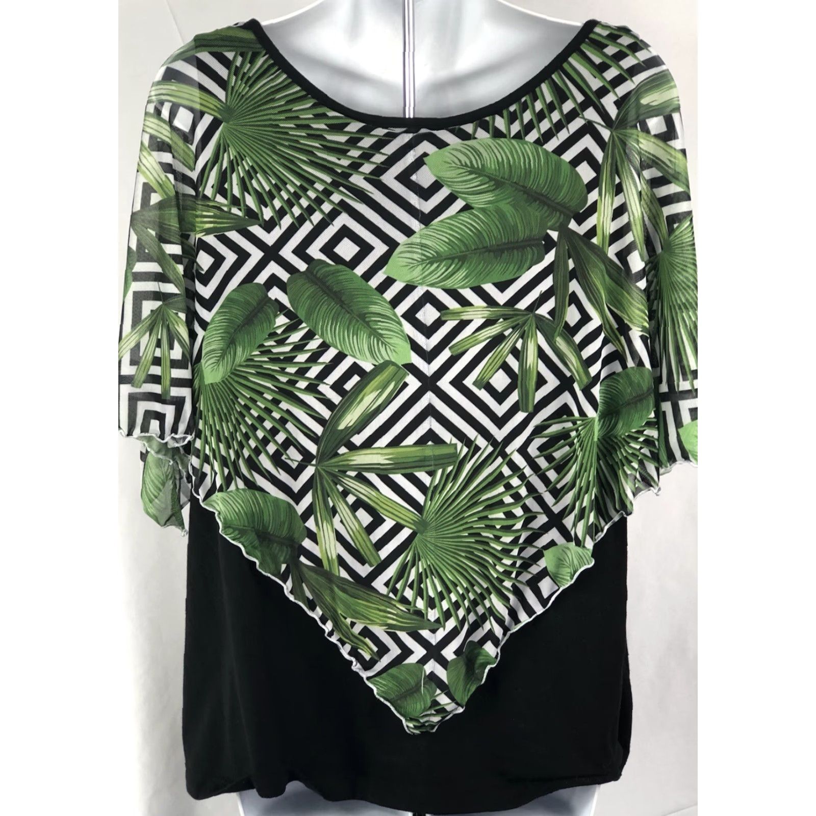 Vintage Christopher Banks Top Blouse XL Black Floral Tropical Chiffon Overlay Scoopneck Shirt Flutter Sleeve Womens Size XL / US 12-14 / IT 48-50 - 4 Thumbnail