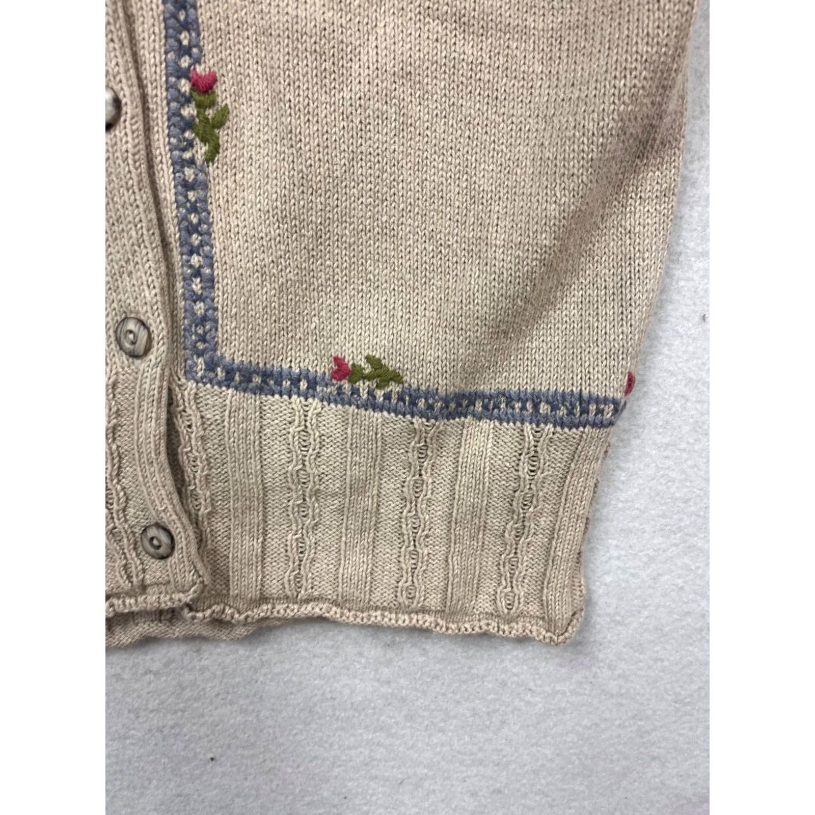 Vintage Woolrich Beige Sleeveless Knit Cardigan Vest Floral Embroidery XL Womens Size XL / US 12-14 / IT 48-50 - 4 Thumbnail