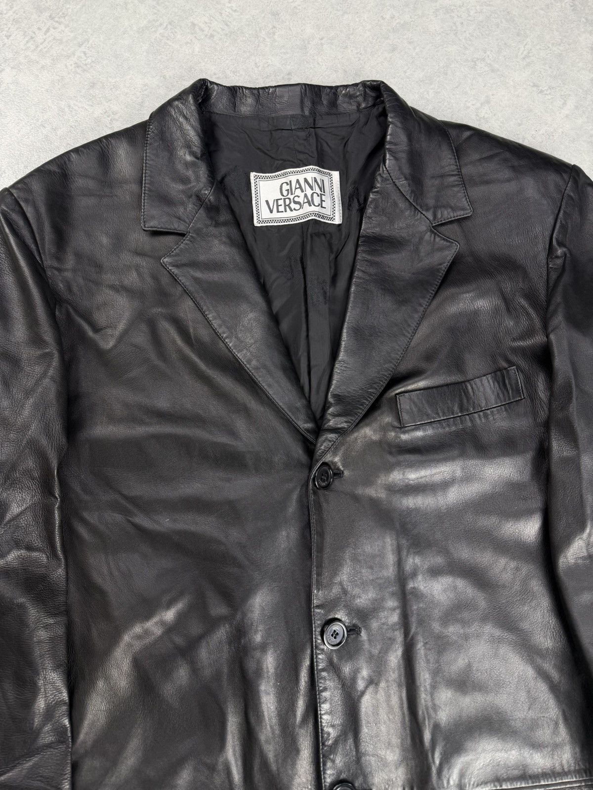 Versace Vintage Gianni Versace Black Leather Blazer Jacket Size 56 Size US XL / EU 56 / 4 - 4 Thumbnail