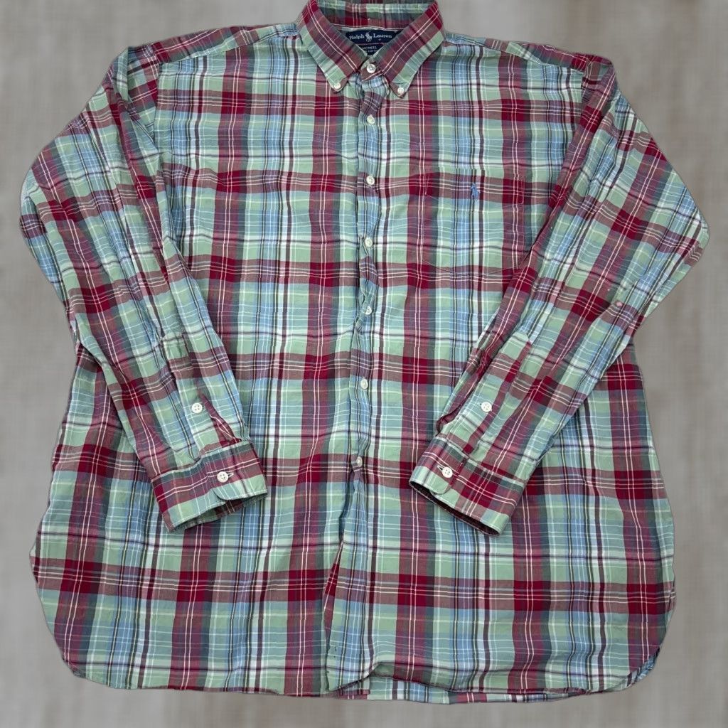 Ralph Lauren Ralph Lauren Shirt Men XL Green Plaid Button-Up Dress Shirt Mcmeel Poplin Pocket Shirt Size 46R - 1 Thumbnail