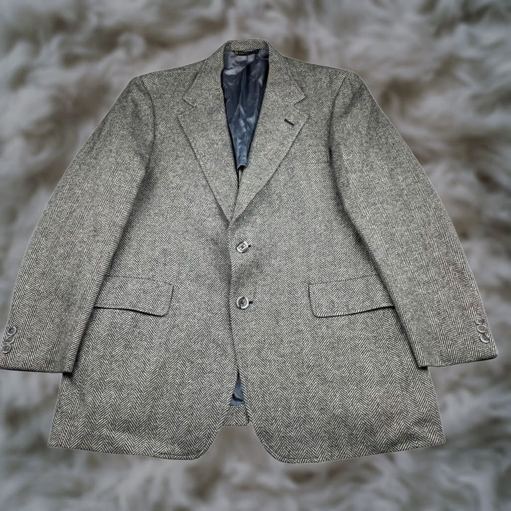 Hart Schaffner Marx VINTAGE Hart Schaffner Marx Blazer Wool Tweed Gray Herringbone Men's Two-Button 44R Size 44R - 1 Thumbnail