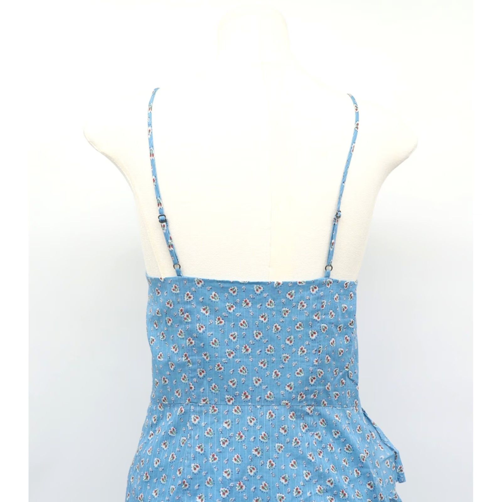 LoveShackFancy LoveShackFancy Women's Maya Wrap Dress Ruffle Uneven Hem Blue Sz 2 Midi V-Neck Floral Party/Cocktail 100% Cotton Machine Washable Size XS / US 0-2 / IT 36-38 - 4 Thumbnail