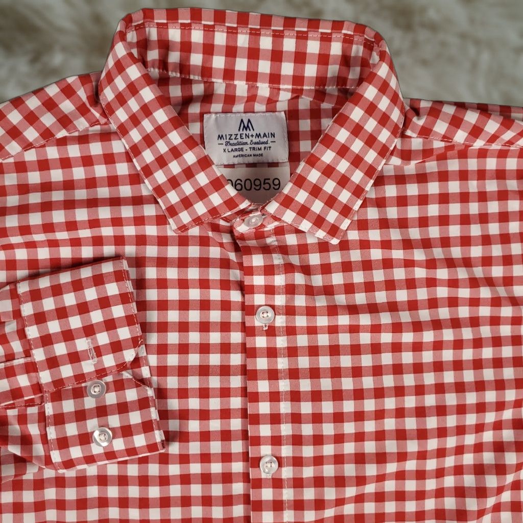 Mizzen+Main Mizzen+Main Shirt Mens XL Red Check Casual Button Up Long Sleeve Size US XL / EU 56 / 4 - 1 Thumbnail