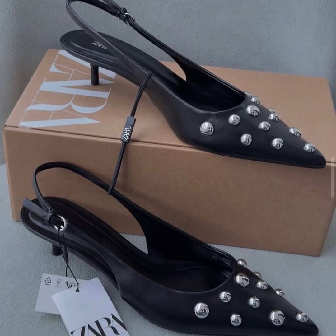 Zara Zara Studded Pointed Toe Slingback Kitten Heels NWT Size US 8 / IT 38 - 24 Thumbnail