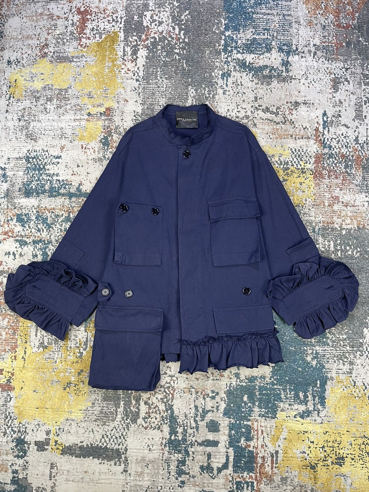 If Six Was Nine Erika Cavallini Flore Crew Neck Navy Ruffles Jacket Size M / US 6-8 / IT 42-44 - 2 Thumbnail