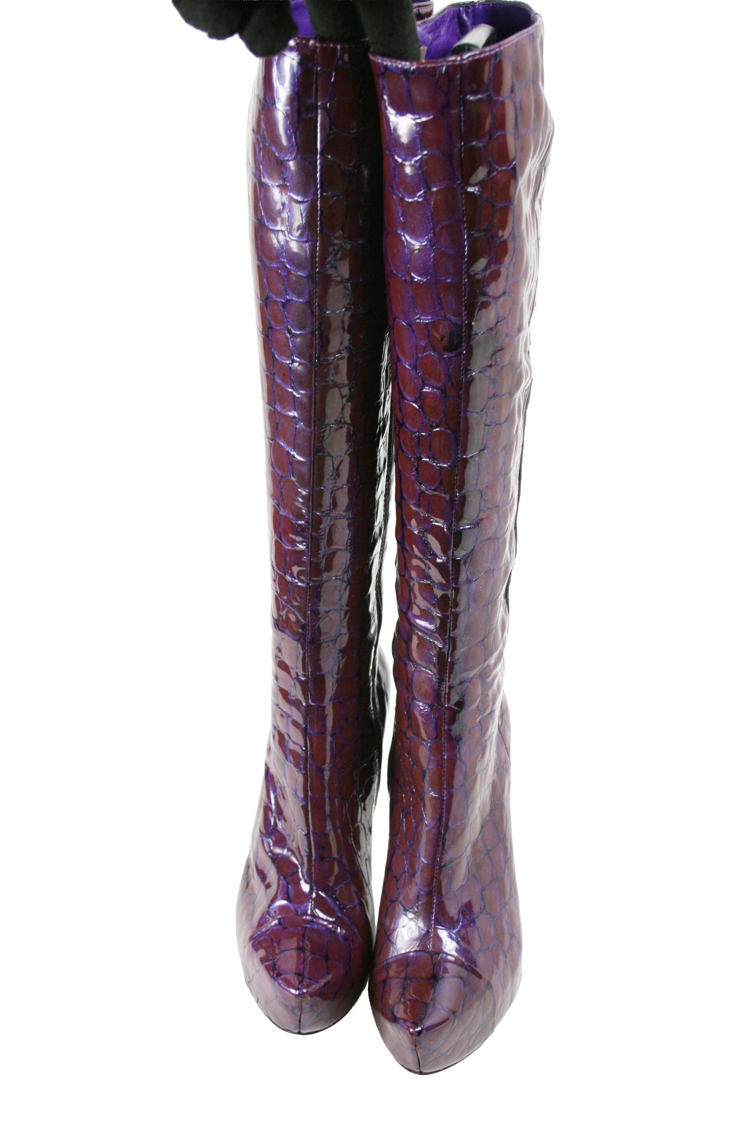 Other Gianmarco Lorenzi Y2K Sexy "Croco Print" Patent Knee Boots Size US 7 / IT 37 - 7 Thumbnail