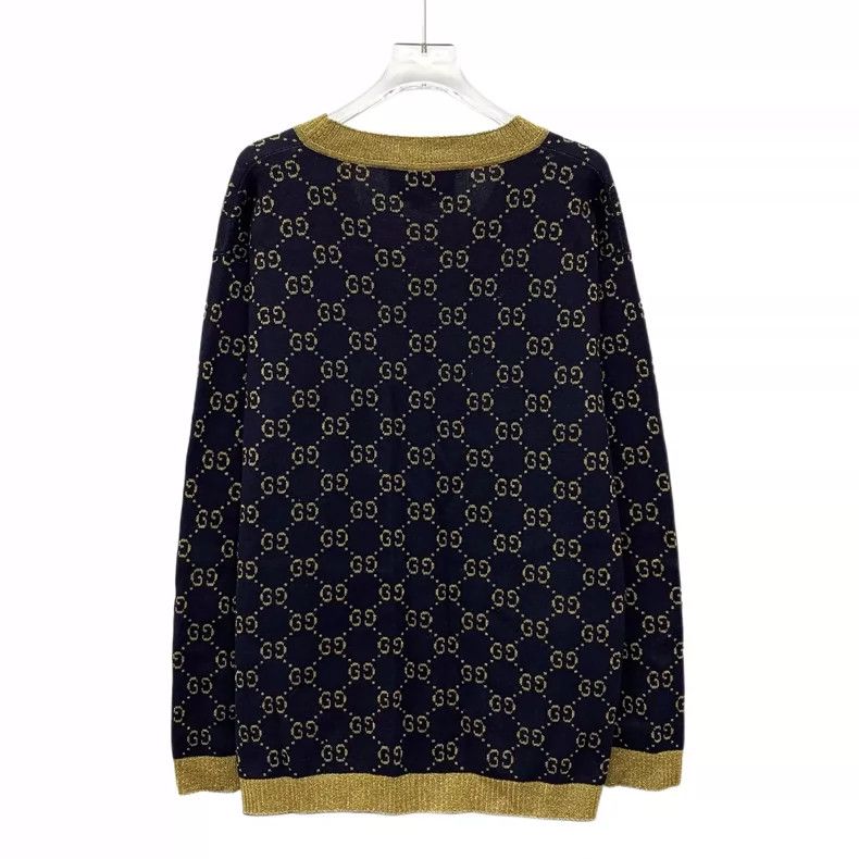 Gucci Gucci Dark blue logo jacquart full printed cotton V-neck si Size US L / EU 52-54 / 3 - 2 Thumbnail
