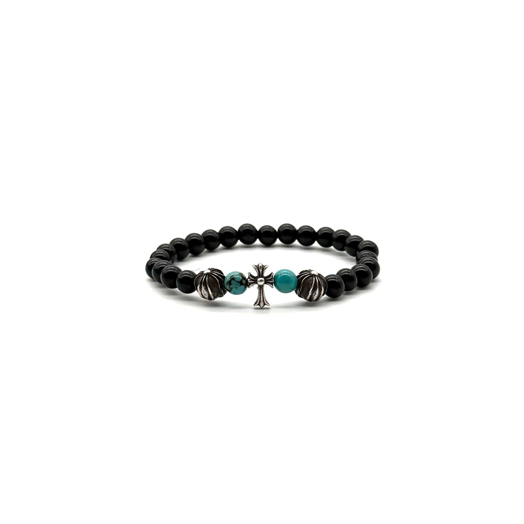 Chrome Hearts Chrome Hearts 6mm Obsidian Silver Cross Beaded Bracelet Size ONE SIZE - 2 Thumbnail