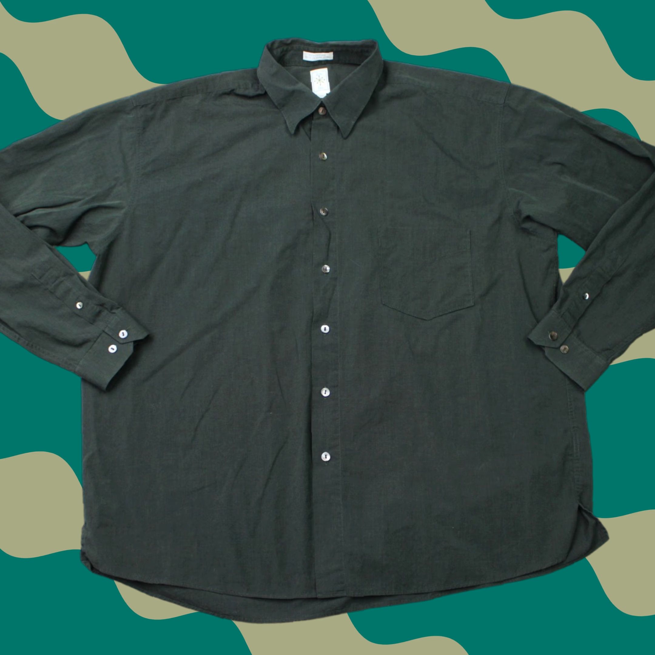 Vintage Burma Bibas Shirt Mens XL Green 100% Cotton Long Sleeve Button Down Size US XL / EU 56 / 4 - 1 Thumbnail