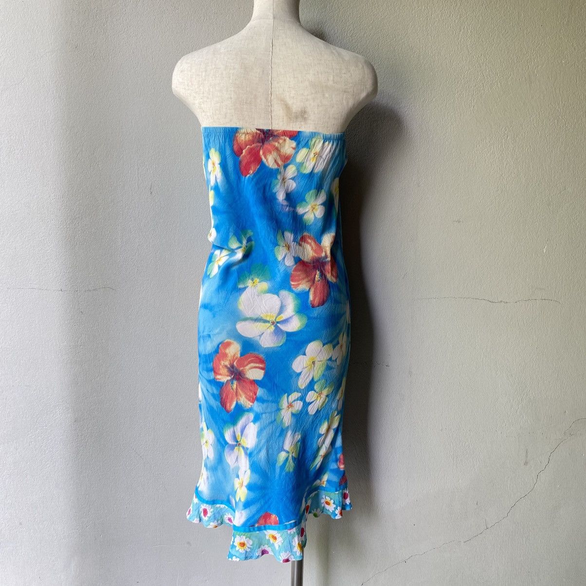 Jams World JAMS WORLD Bright Blue Floral Midi Skirt with Ruffle Trim Size 33" - 14 Thumbnail