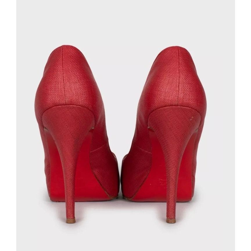 Christian Louboutin Christian Louboutin Red Open-Toe Textile Pumps 38.5 Size US 7.5 / IT 37.5 - 5 Thumbnail
